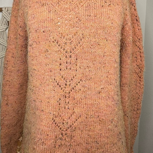 Sundance Knit Pointel Coral Peach Multi Flecked Longsleeve Mockneck sweater - Picture 6 of 8
